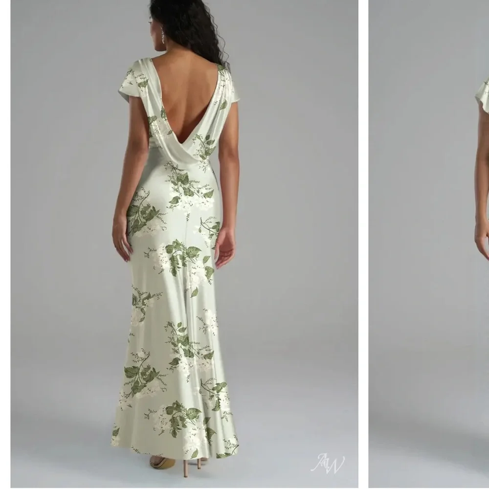 Elegant Mint Floral Satin Gown garden party new 6 satin green AW BRIDAL - Picture 3 of 7